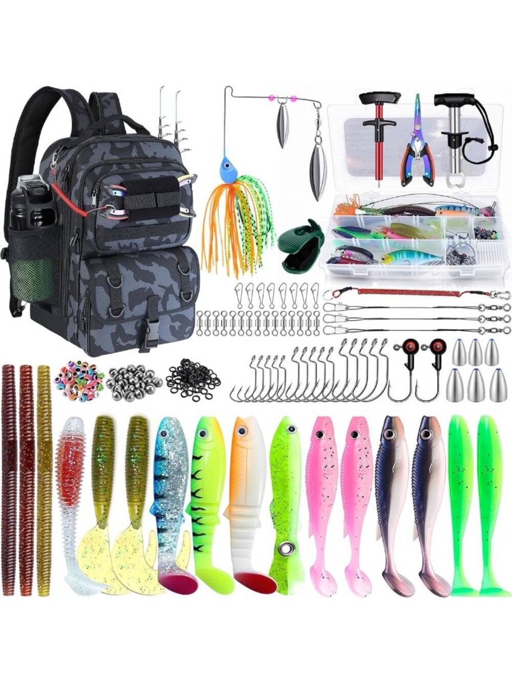 Waterproof Fishing Backpack with Tackle Boxes & Rod Holder - Camouflage Gear Kit